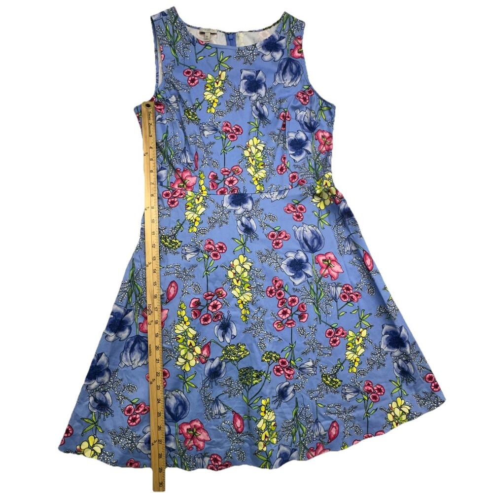 Talbots Dress Womens 10 Petite Blue Floral Spring Print Cotton Zip Back Cotton - Picture 4 of 6